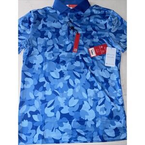RedVanly Marine Blue Fleurs Performance Floral Camo Golf Polo Mens Small Shirt
